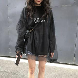 Long-sleeve Mesh Top / Lettering T-shirt
