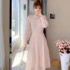 Long-sleeve Lace Ruffled Plain Dress