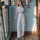 Cropped Cardigan / High-waist Dress Pants