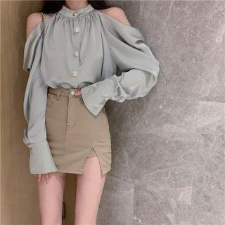 Cold-shoulder Blouse / Mini Skirt