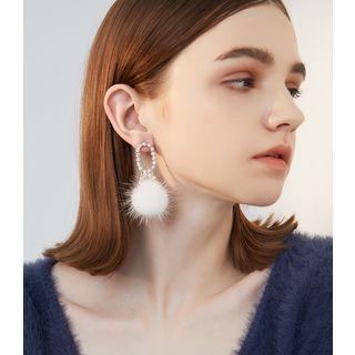 Non-matching Rhinestone Pom Pom Drop Earring 1 Pair - White - One Size