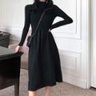 Mock-turtleneck Long-sleeve Knitted Dress