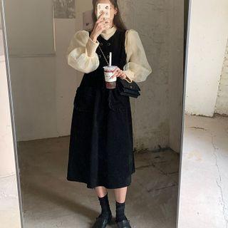 Plain Midi A-line Overall Dress / Mesh Panel Top