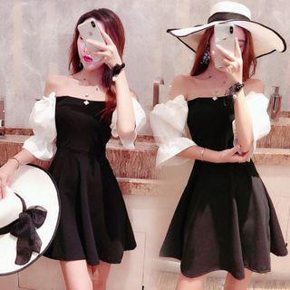 Puff-sleeve Off-shoulder A-line Mini Dress