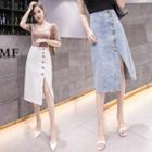Midi Denim Slit Skirt