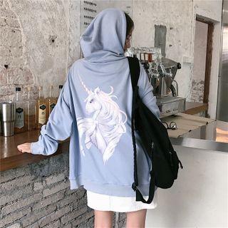 Unicorn Print Long Sleeve Zip Hooded Jacket
