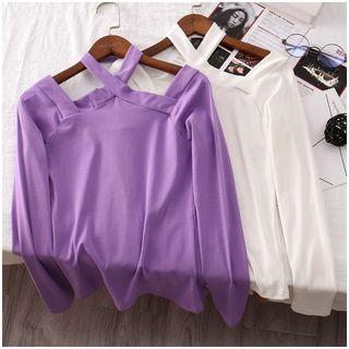 Long-sleeve Halter Plain Top