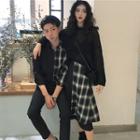 Couple Matching Plaid Panel Shirt / A-line Midi Skirt