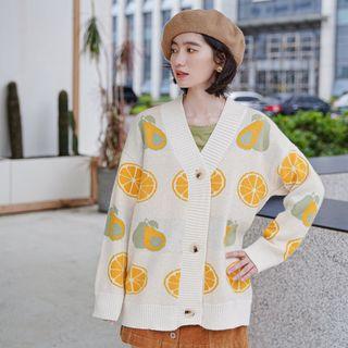 Orange Print V-neck Cardigan