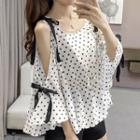 Elbow-sleeve Off Shoulder Dotted Blouse