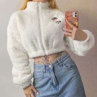 Embroidered Zip-up Cropped Jacket