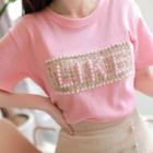 Faux-pearl Lettering T-shirt