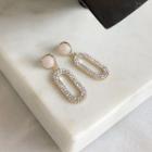 Rhinestone Geometry Drop Earring 1 Pair - 925 Silver Stud - Gold - One Size