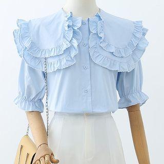 Short-sleeve Layered Collar Ruffled Blouse