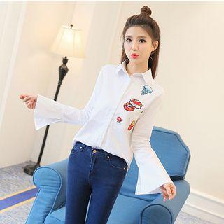 Patch Embroidered Bell Sleeve Shirt