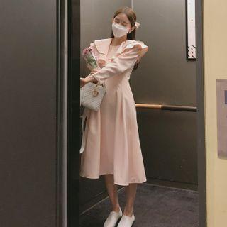 Layered Ruffle-collar Stitched Flare Dress