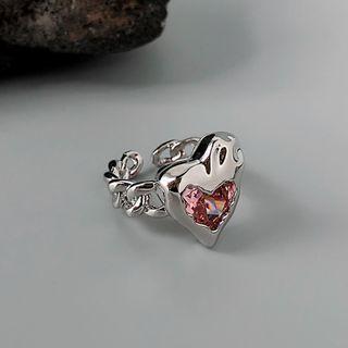 Heart Rhinestone Alloy Open Ring J2434 - Silver - One Size