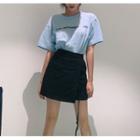 Short-sleeve Printed T-shirt / Drawstring A-line Mini Skirt