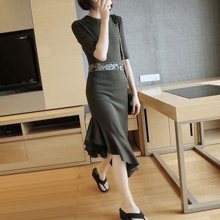 Plain Elbow-sleeve Mermaid Knit Dress