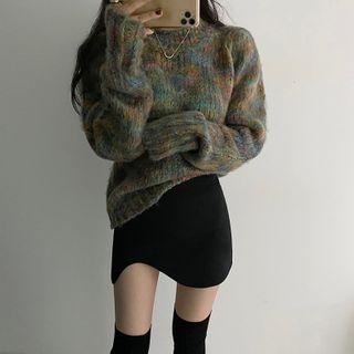 Multi-color Sweater / Irregular Hem Mini Pencil Skirt