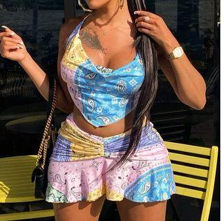 Set: Patterned Camisole Top + Mini Skirt