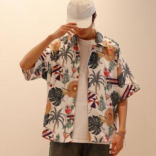 Elbow-sleeve Print Hawaiian Shirt
