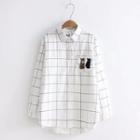 Cat Embroidered Check Shirt