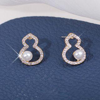 Rhinestone Faux Pearl Gourd Earring A229 - Gold - One Size