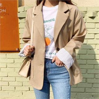 Single-breasted Stripe-trim Jacket Beige - One Size