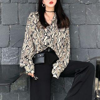 Long-sleeve Snake Print Shirt As Shown In Figure - One Size