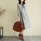 Long-sleeve Dotted Midi A-line Shirt Dress