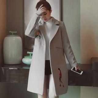 Embroidered Notch Lapel Long Coat