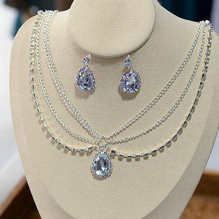 Rhinestone Drop Earring / Layered Necklace