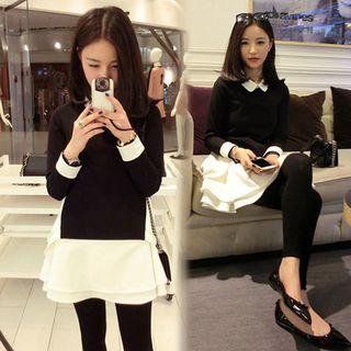 Mock Two Piece Collared Long Sleeve Top