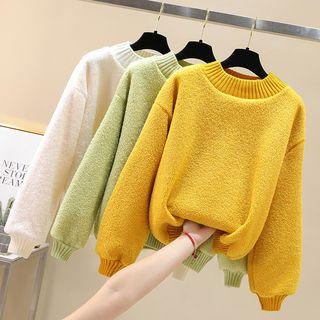 Long-sleeve Plain Fleece Loose-fit Top