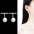 Rhinestone Bar Faux Pearl Swing Earring 1 Pair - Sterling Silver Stud - Silver - One Size