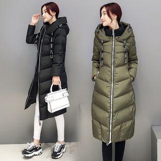 Drawstring Hooded Puffer Zip Coat