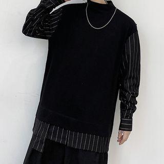 Striped Panel Mock-neck Sweatshirt