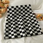 Checkerboard Knit Mini Skirt Black - One Size