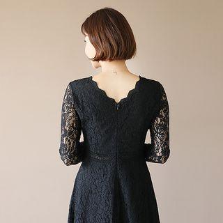 V-neck Long Lace Dress