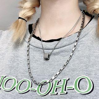 Alloy Chunky Chain Necklace / Cube Pendant Necklace