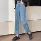 High Waist Straight Cut Crop Jeans