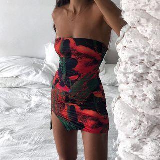 Strapless Cactus Print Bodycon Dress