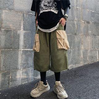 Contrast Pocket Drawstring Hem Cropped Pants