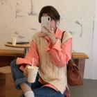V-neck Split Cable-knit Vest