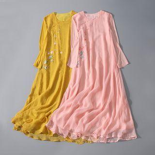 Long-sleeve Floral Embroidered Maxi Dress