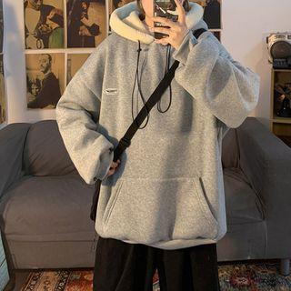 Fleece-lined Lettering Drawstring Hoodie