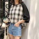 Plaid Raglan Short-sleeve T-shirt