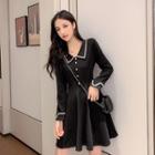 Long-sleeve Collared Buttoned Mini A-line Dress