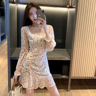 Long-sleeve Heart Print Chiffon Dress